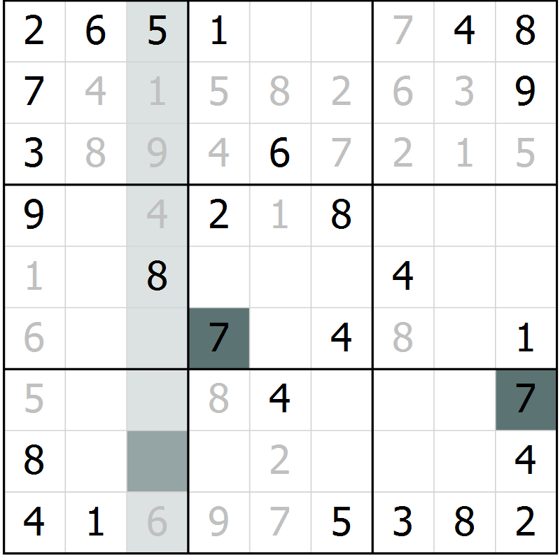 Position des candidats pour la solution de la Gr 40 page 42 du magazine de sudoku SUDOKU SUCCESS n° 022