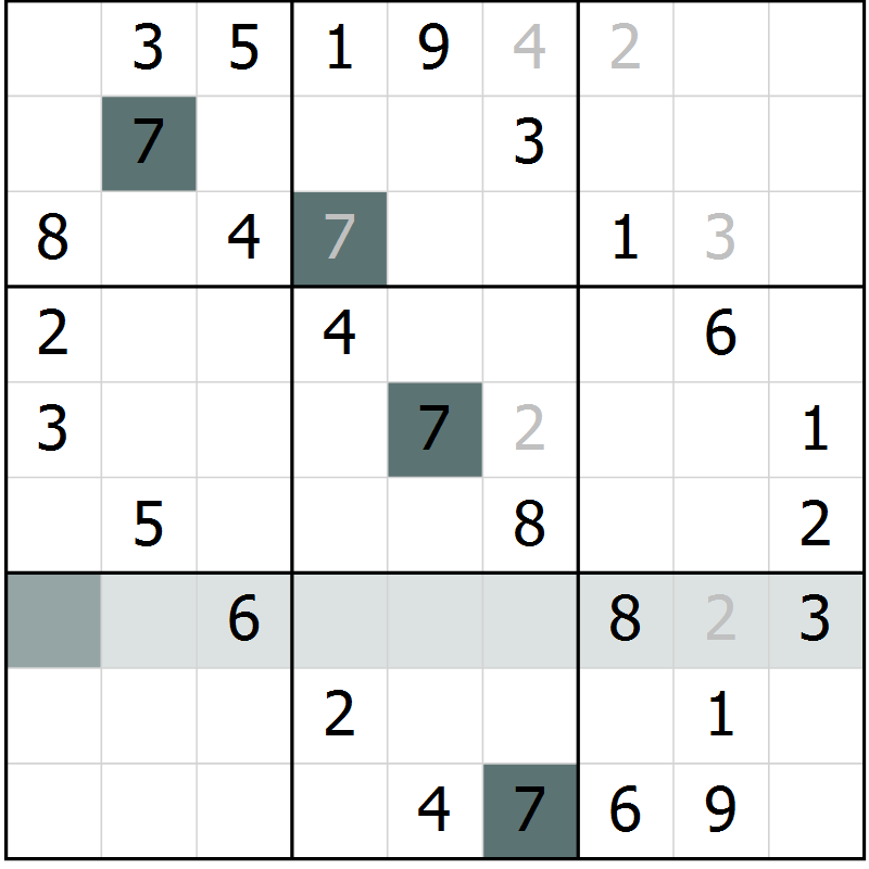 Position des candidats pour la solution de la Gr 42 page 44 du magazine de sudoku SUDOKU SUCCESS n° 022