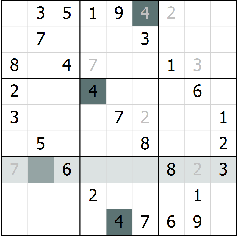 Position des candidats pour la solution de la Gr 42 page 44 du magazine de sudoku SUDOKU SUCCESS n° 022