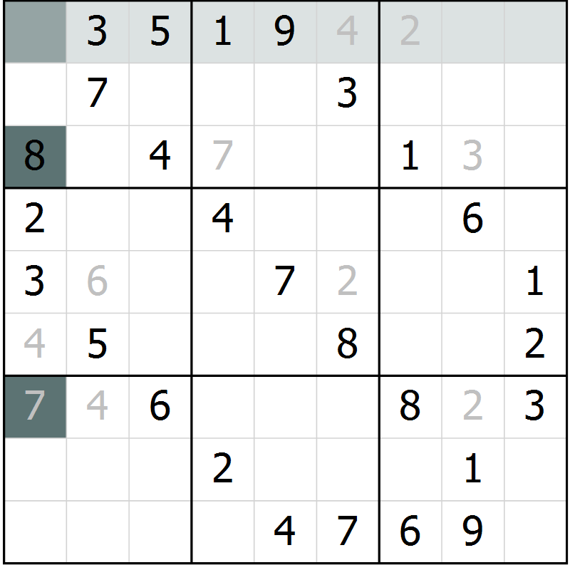 Position des candidats pour la solution de la Gr 42 page 44 du magazine de sudoku SUDOKU SUCCESS n° 022