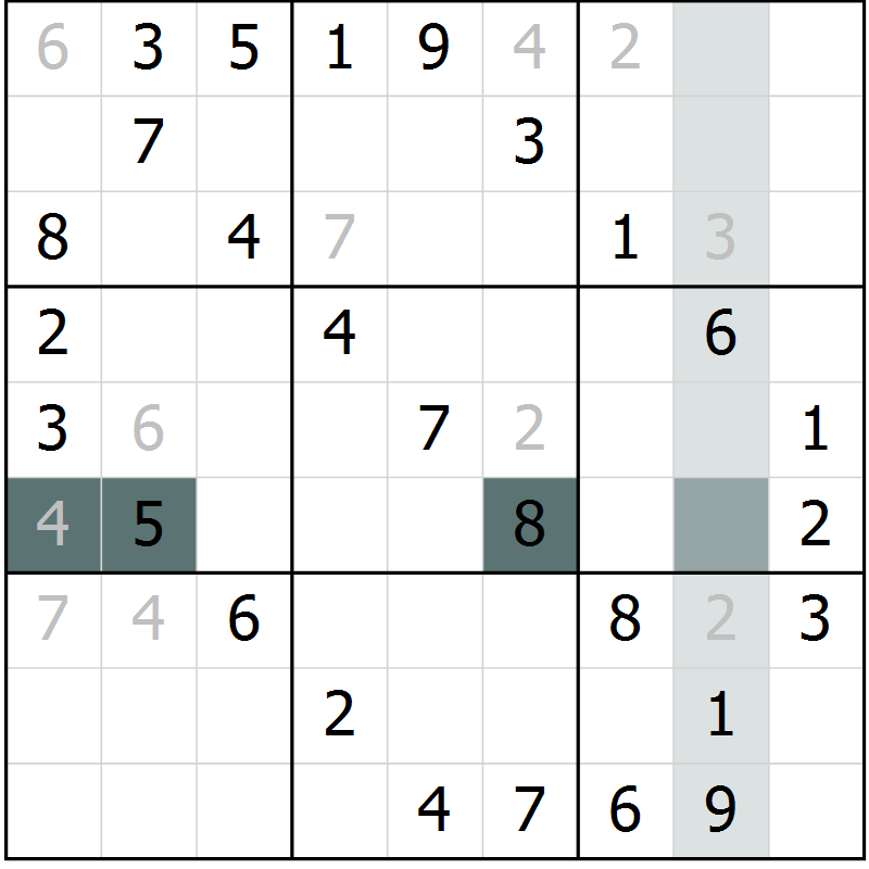 Position des candidats pour la solution de la Gr 42 page 44 du magazine de sudoku SUDOKU SUCCESS n° 022