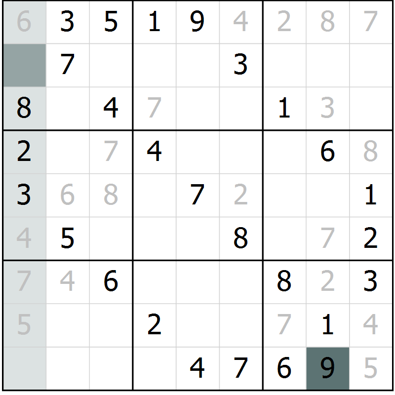 Position des candidats pour la solution de la Gr 42 page 44 du magazine de sudoku SUDOKU SUCCESS n° 022