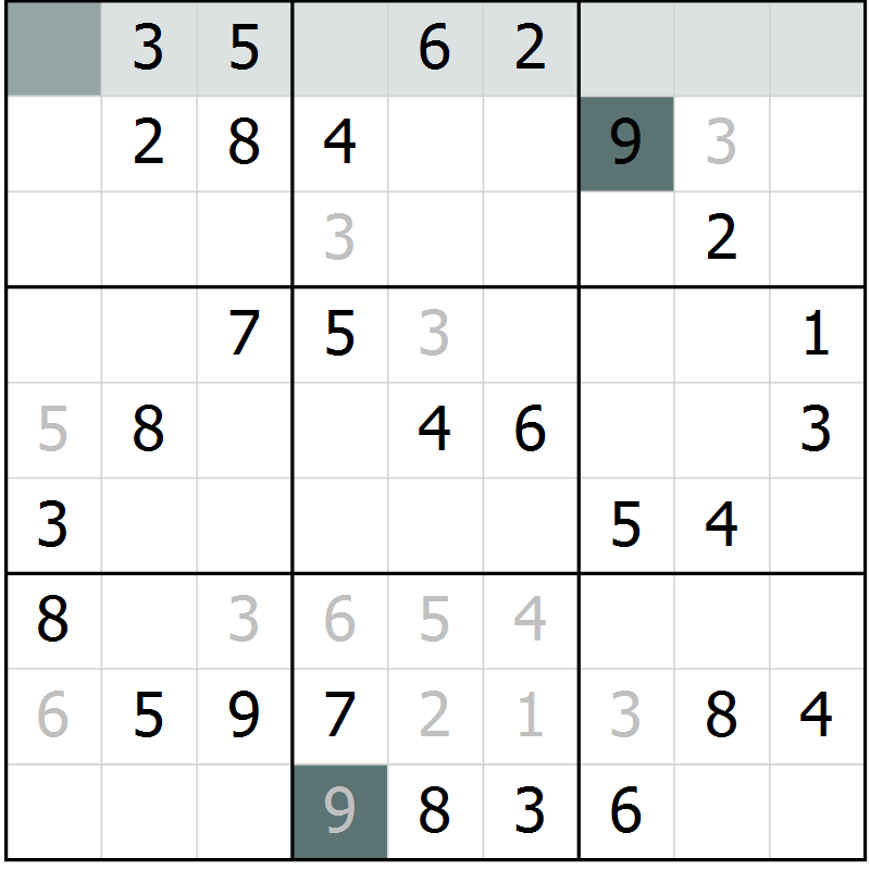 Position des candidats pour la solution de la Gr 43 page 45 du magazine de sudoku SUDOKU SUCCESS n° 022