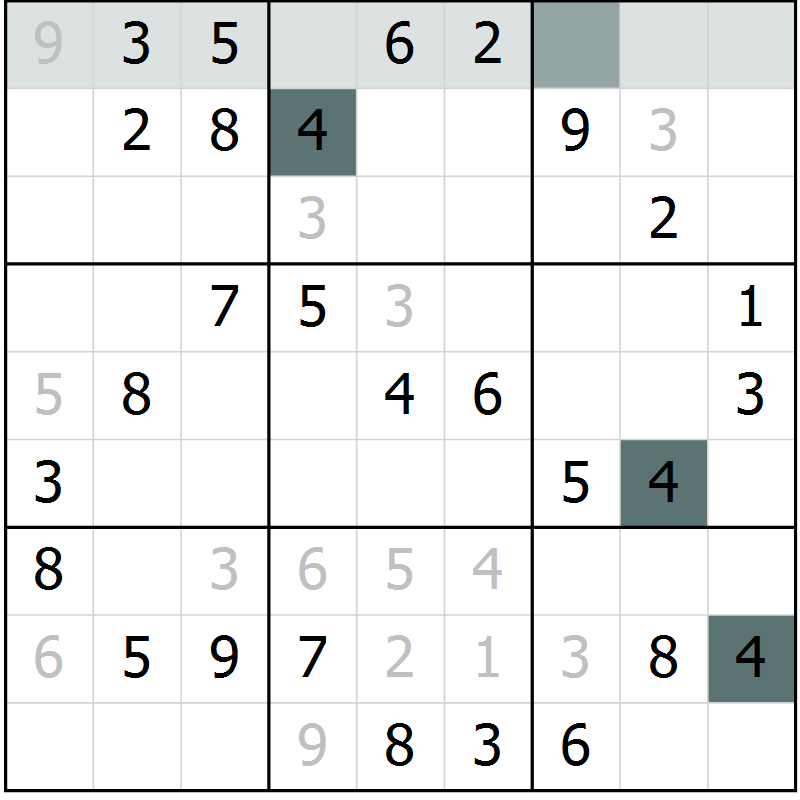 Position des candidats pour la solution de la Gr 43 page 45 du magazine de sudoku SUDOKU SUCCESS n° 022