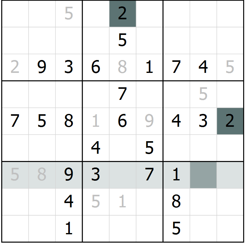 Position des candidats pour la solution de la Gr 44 page 46 du magazine de sudoku SUDOKU SUCCESS n° 022
