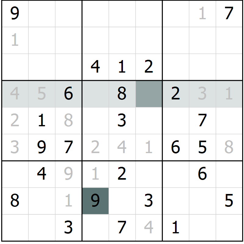 Position des candidats pour la solution de la Gr 45 page 47 du magazine de sudoku SUDOKU SUCCESS n° 022