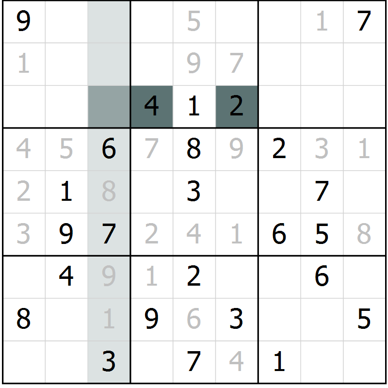 Position des candidats pour la solution de la Gr 45 page 47 du magazine de sudoku SUDOKU SUCCESS n° 022
