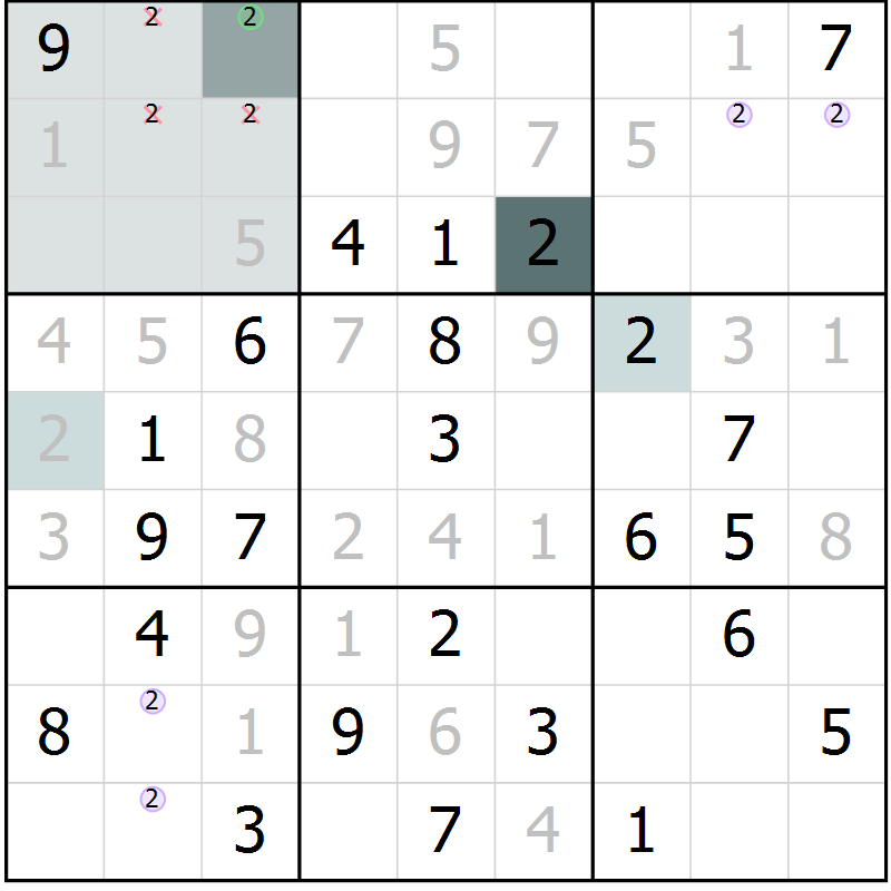 Position des candidats pour la solution de la Gr 45 page 47 du magazine de sudoku SUDOKU SUCCESS n° 022