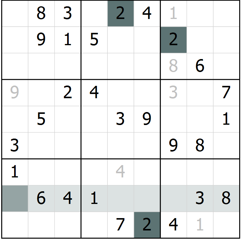 Position des candidats pour la solution de la Gr 46 page 48 du magazine de sudoku SUDOKU SUCCESS n° 022