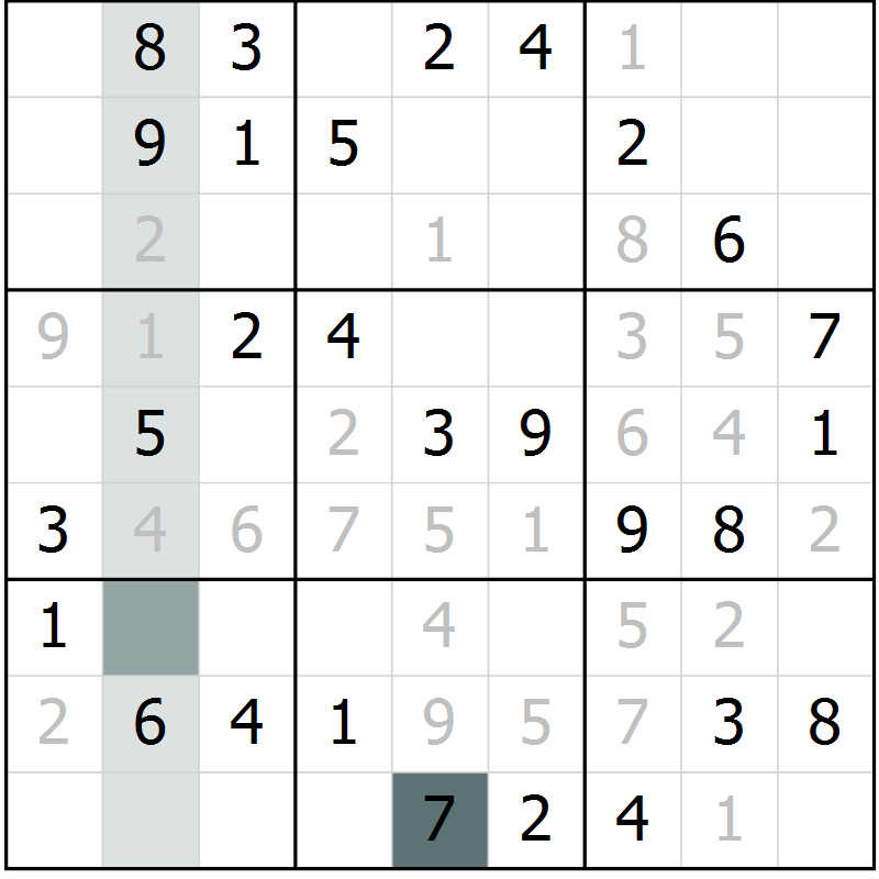 Position des candidats pour la solution de la Gr 46 page 48 du magazine de sudoku SUDOKU SUCCESS n° 022