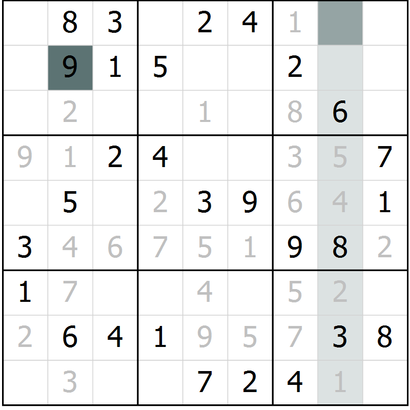 Position des candidats pour la solution de la Gr 46 page 48 du magazine de sudoku SUDOKU SUCCESS n° 022