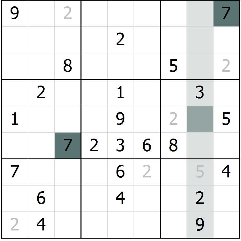 Position des candidats pour la solution de la Gr 47 page 49 du magazine de sudoku SUDOKU SUCCESS n° 022