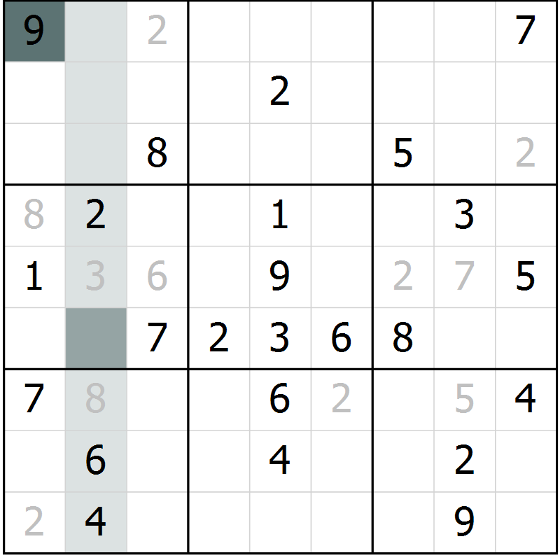 Position des candidats pour la solution de la Gr 47 page 49 du magazine de sudoku SUDOKU SUCCESS n° 022