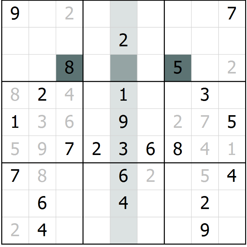 Position des candidats pour la solution de la Gr 47 page 49 du magazine de sudoku SUDOKU SUCCESS n° 022