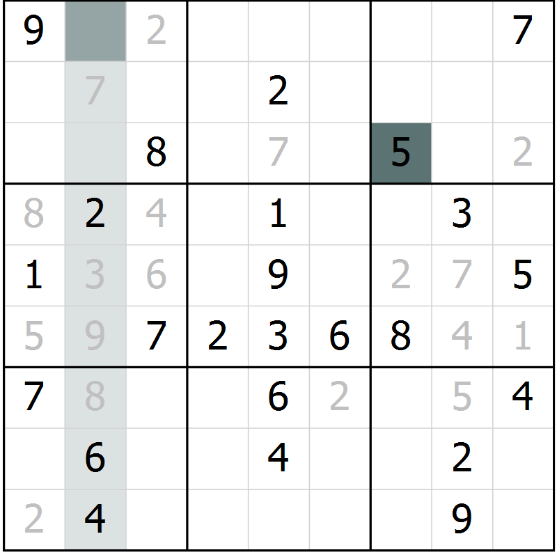Position des candidats pour la solution de la Gr 47 page 49 du magazine de sudoku SUDOKU SUCCESS n° 022