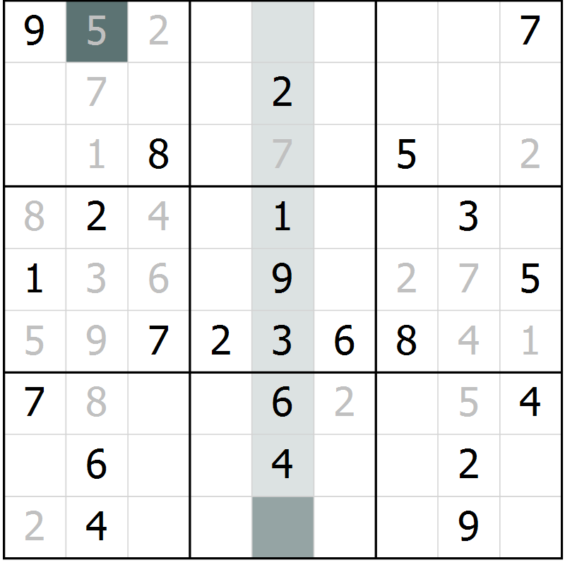 Position des candidats pour la solution de la Gr 47 page 49 du magazine de sudoku SUDOKU SUCCESS n° 022
