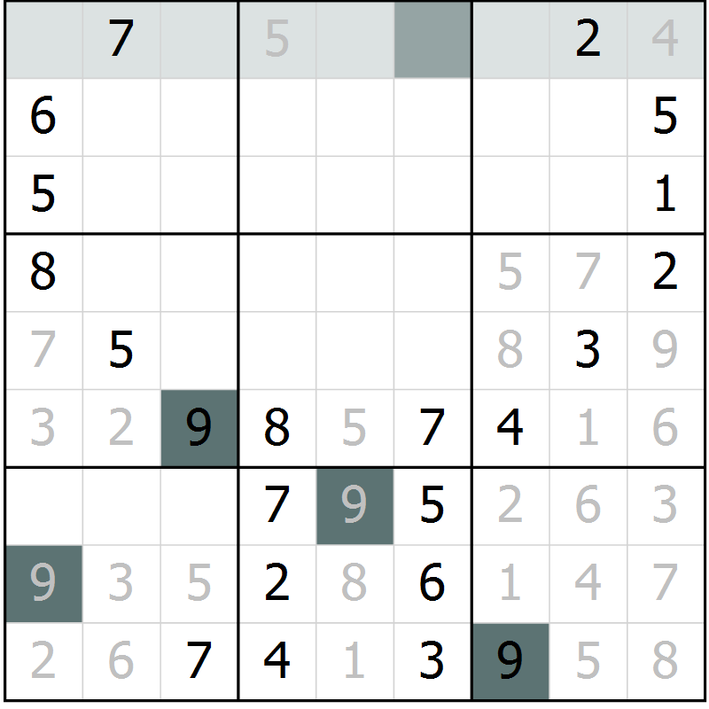 Position des candidats pour la solution de la Gr 48 page 50 du magazine de sudoku SUDOKU SUCCESS n° 022