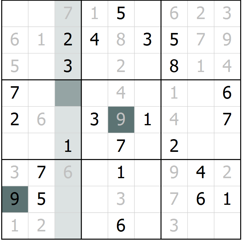 Position des candidats pour la solution de la Gr 50 page 52 du magazine de sudoku SUDOKU SUCCESS n° 022