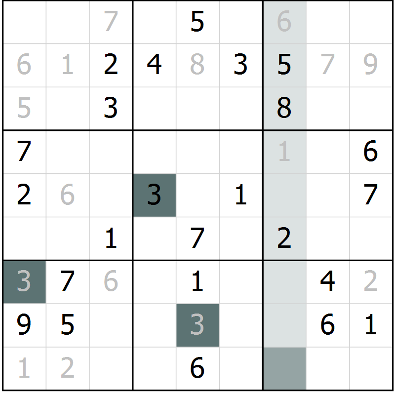 Position des candidats pour la solution de la Gr 50 page 52 du magazine de sudoku SUDOKU SUCCESS n° 022