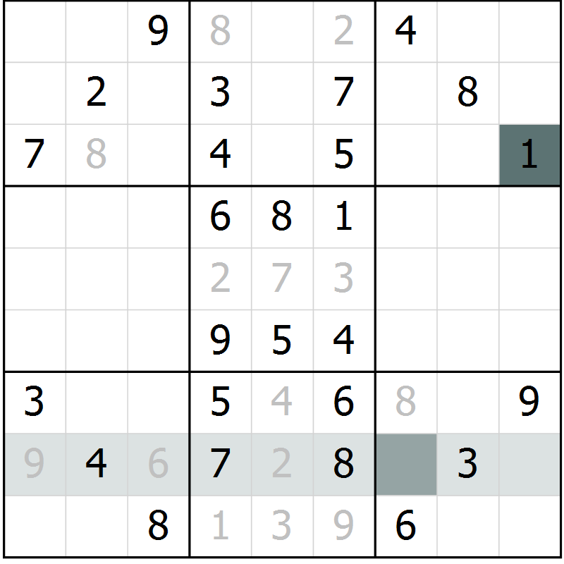 Position des candidats pour la solution de la Gr 51 page 53 du magazine de sudoku SUDOKU SUCCESS n° 022