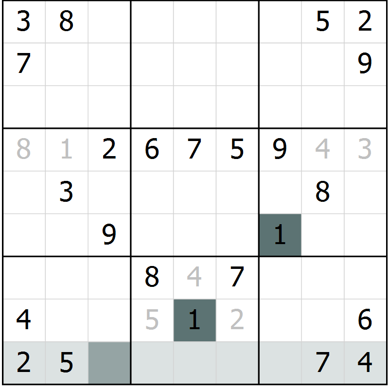 Position des candidats pour la solution de la Gr 52 page 54 du magazine de sudoku SUDOKU SUCCESS n° 022