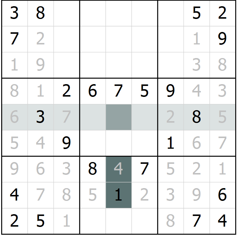 Position des candidats pour la solution de la Gr 52 page 54 du magazine de sudoku SUDOKU SUCCESS n° 022