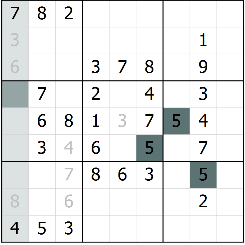 Position des candidats pour la solution de la Gr 53 page 55 du magazine de sudoku SUDOKU SUCCESS n° 022