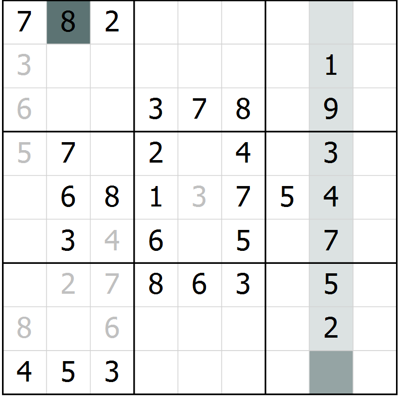 Position des candidats pour la solution de la Gr 53 page 55 du magazine de sudoku SUDOKU SUCCESS n° 022