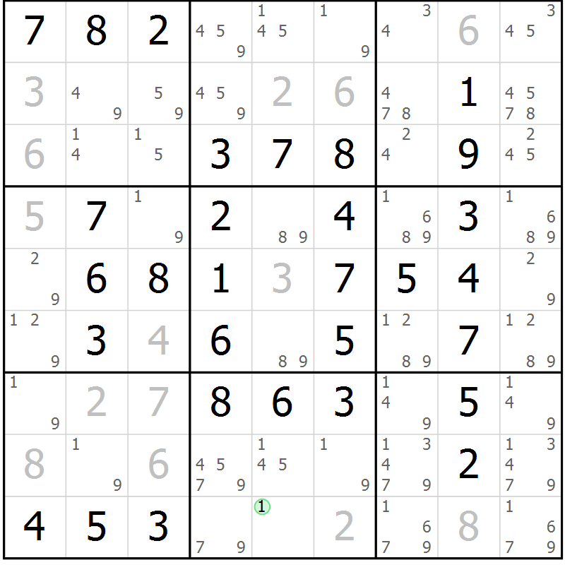 Position des candidats pour la solution de la Gr 53 page 55 du magazine de sudoku SUDOKU SUCCESS n° 022