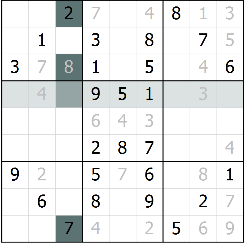 Position des candidats pour la solution de la Gr 54 page 56 du magazine de sudoku SUDOKU SUCCESS n° 022