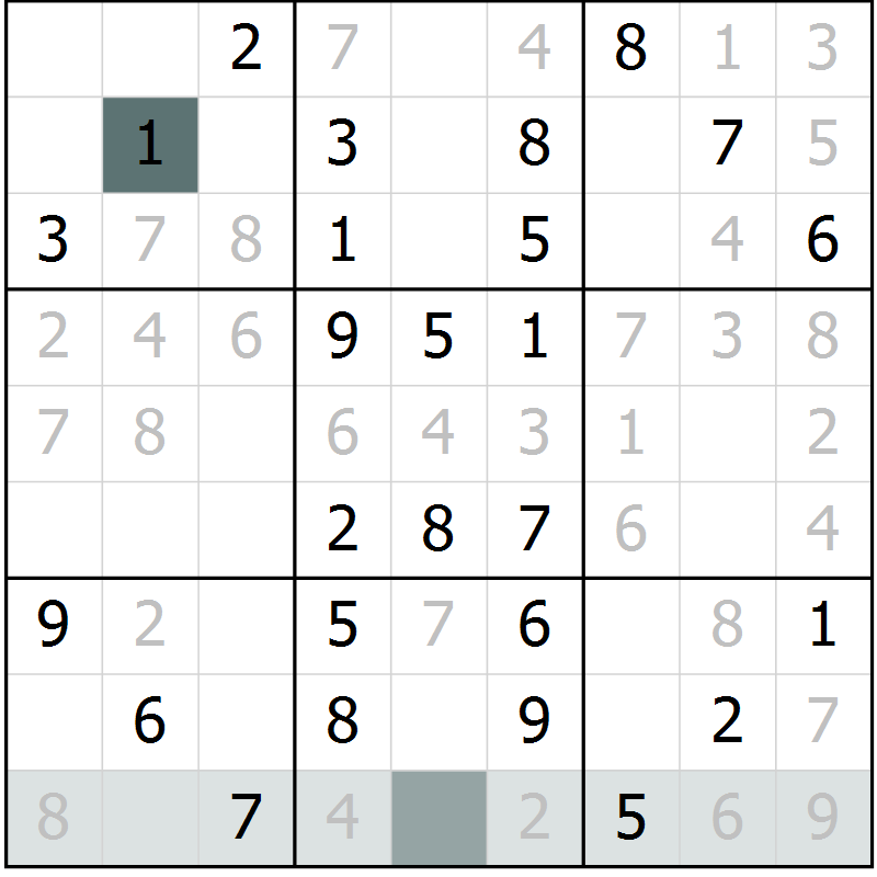 Position des candidats pour la solution de la Gr 54 page 56 du magazine de sudoku SUDOKU SUCCESS n° 022