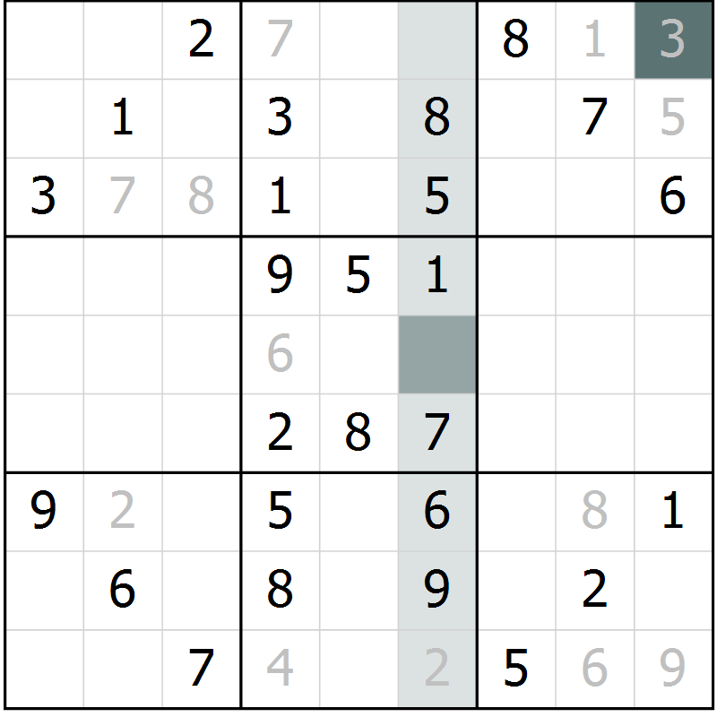 Position des candidats pour la solution de la Gr 54 page 56 du magazine de sudoku SUDOKU SUCCESS n° 022