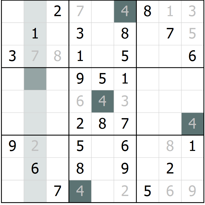 Position des candidats pour la solution de la Gr 54 page 56 du magazine de sudoku SUDOKU SUCCESS n° 022