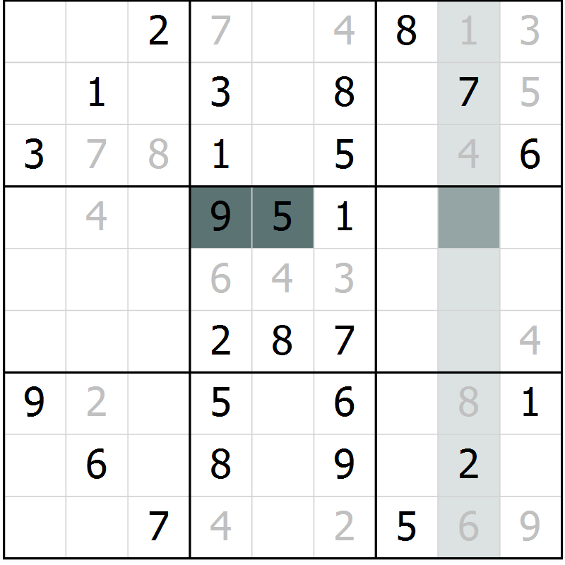 Position des candidats pour la solution de la Gr 54 page 56 du magazine de sudoku SUDOKU SUCCESS n° 022