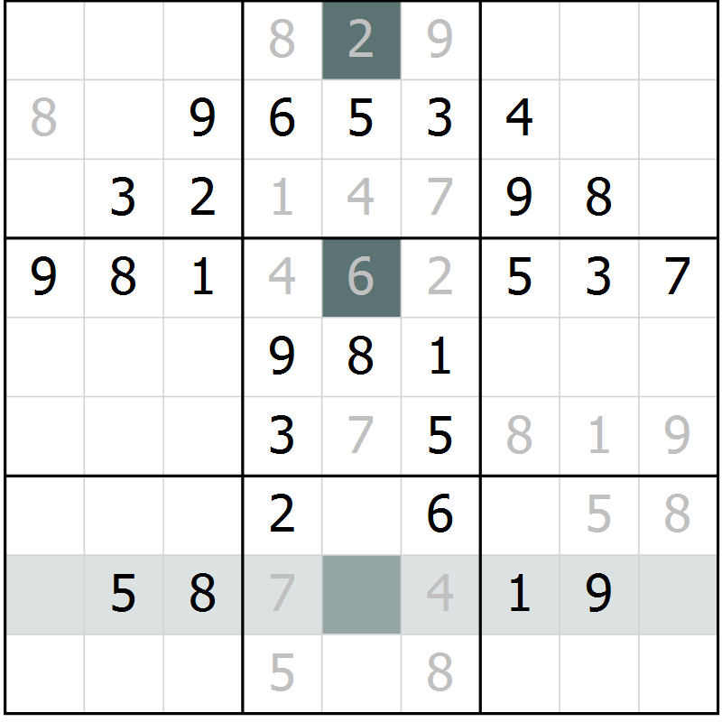 Position des candidats pour la solution de la Gr 55 page 57 du magazine de sudoku SUDOKU SUCCESS n° 022