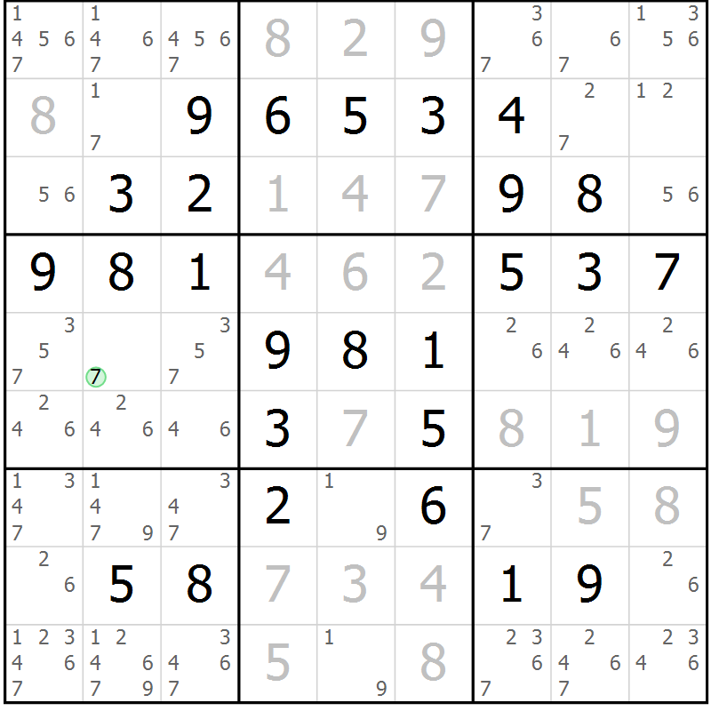 Position des candidats pour la solution de la Gr 55 page 57 du magazine de sudoku SUDOKU SUCCESS n° 022