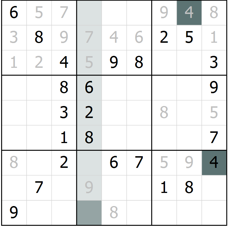 Position des candidats pour la solution de la Gr 56 page 58 du magazine de sudoku SUDOKU SUCCESS n° 022