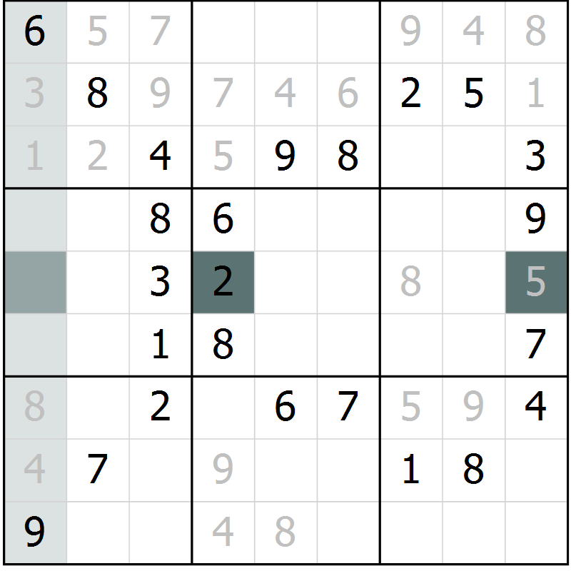 Position des candidats pour la solution de la Gr 56 page 58 du magazine de sudoku SUDOKU SUCCESS n° 022