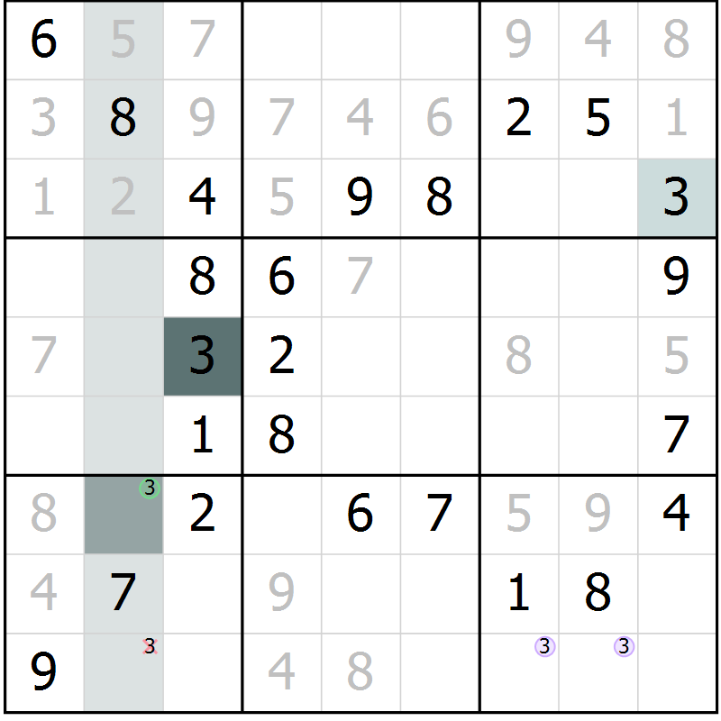 Position des candidats pour la solution de la Gr 56 page 58 du magazine de sudoku SUDOKU SUCCESS n° 022