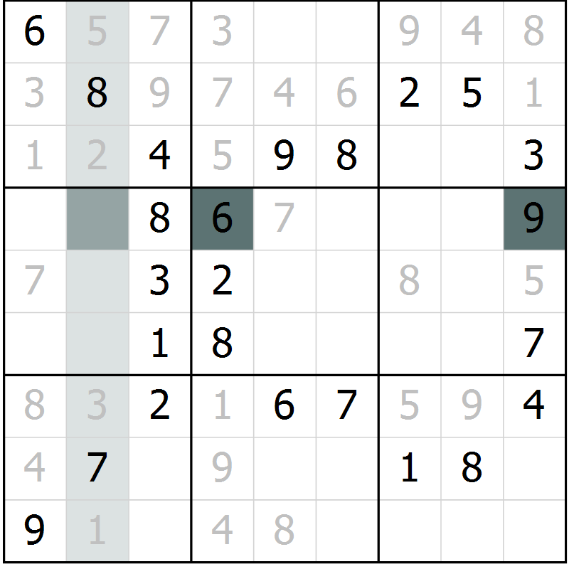 Position des candidats pour la solution de la Gr 56 page 58 du magazine de sudoku SUDOKU SUCCESS n° 022