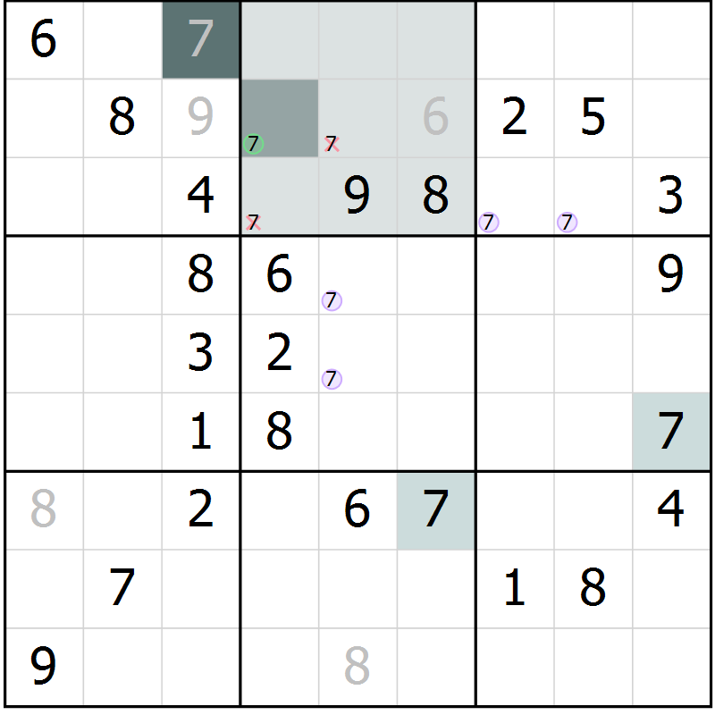 Position des candidats pour la solution de la Gr 56 page 58 du magazine de sudoku SUDOKU SUCCESS n° 022