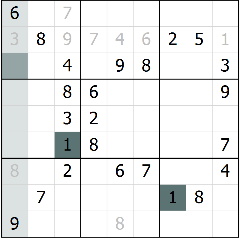 Position des candidats pour la solution de la Gr 56 page 58 du magazine de sudoku SUDOKU SUCCESS n° 022