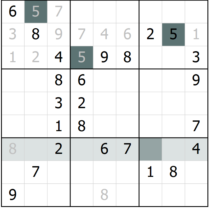 Position des candidats pour la solution de la Gr 56 page 58 du magazine de sudoku SUDOKU SUCCESS n° 022