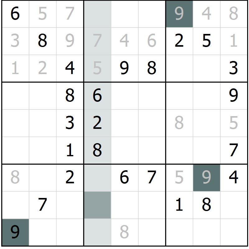 Position des candidats pour la solution de la Gr 56 page 58 du magazine de sudoku SUDOKU SUCCESS n° 022