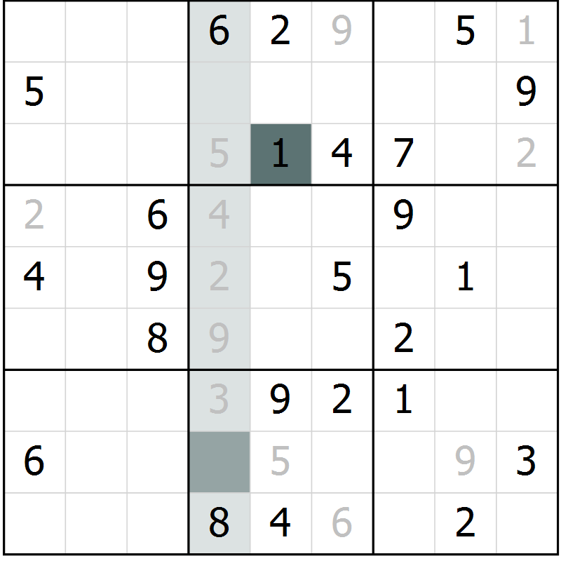 Position des candidats pour la solution de la Gr 57 page 59 du magazine de sudoku SUDOKU SUCCESS n° 022