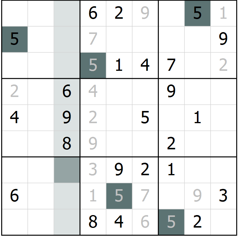 Position des candidats pour la solution de la Gr 57 page 59 du magazine de sudoku SUDOKU SUCCESS n° 022