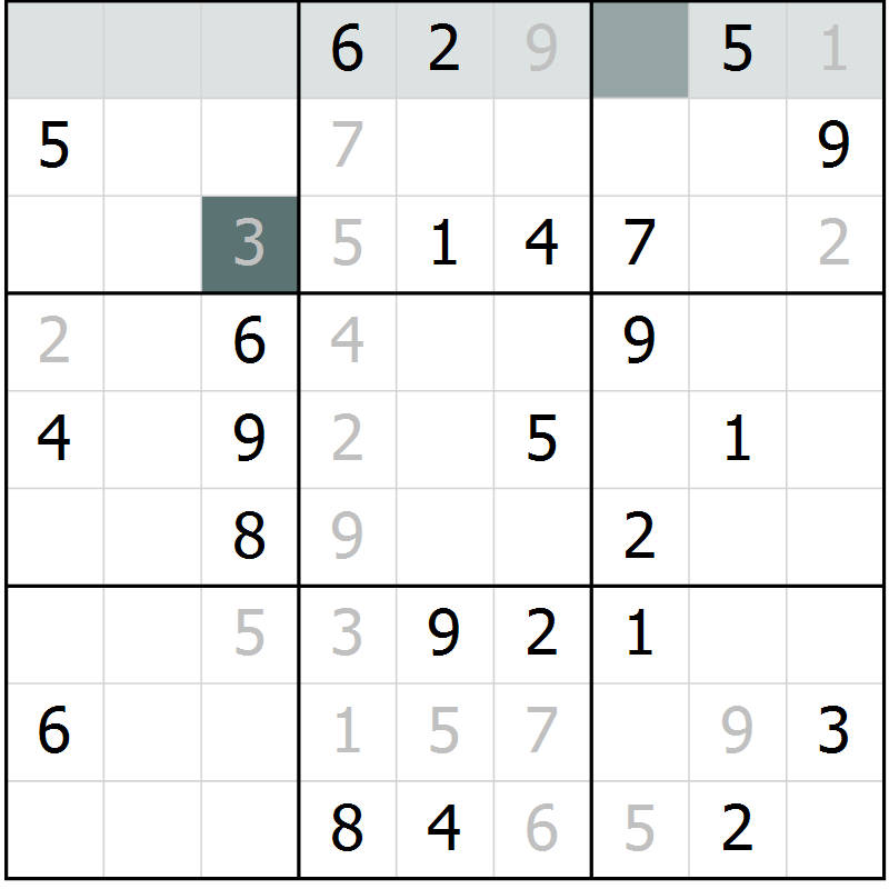 Position des candidats pour la solution de la Gr 57 page 59 du magazine de sudoku SUDOKU SUCCESS n° 022