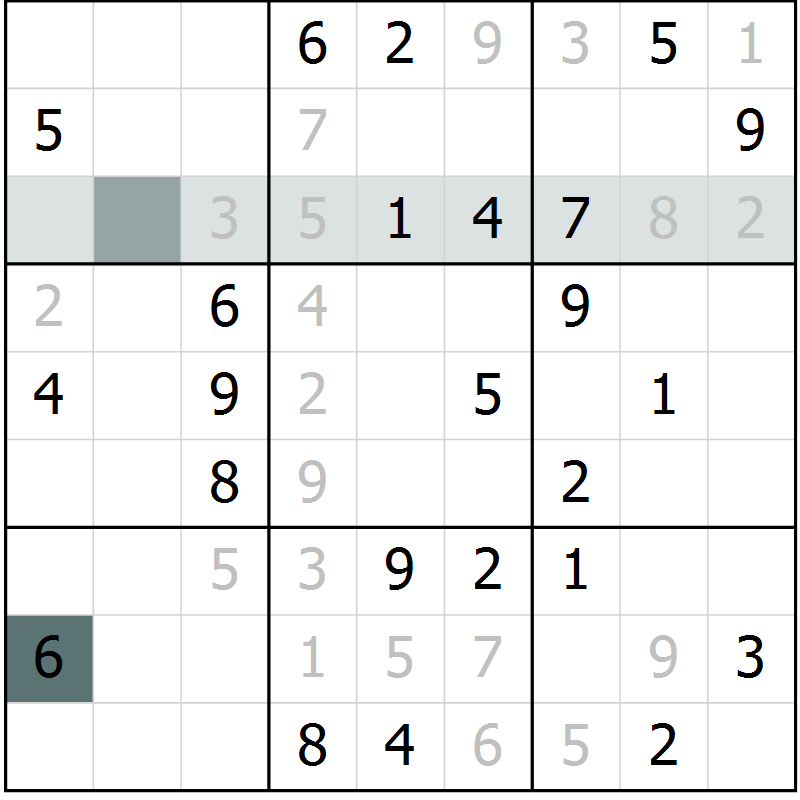Position des candidats pour la solution de la Gr 57 page 59 du magazine de sudoku SUDOKU SUCCESS n° 022