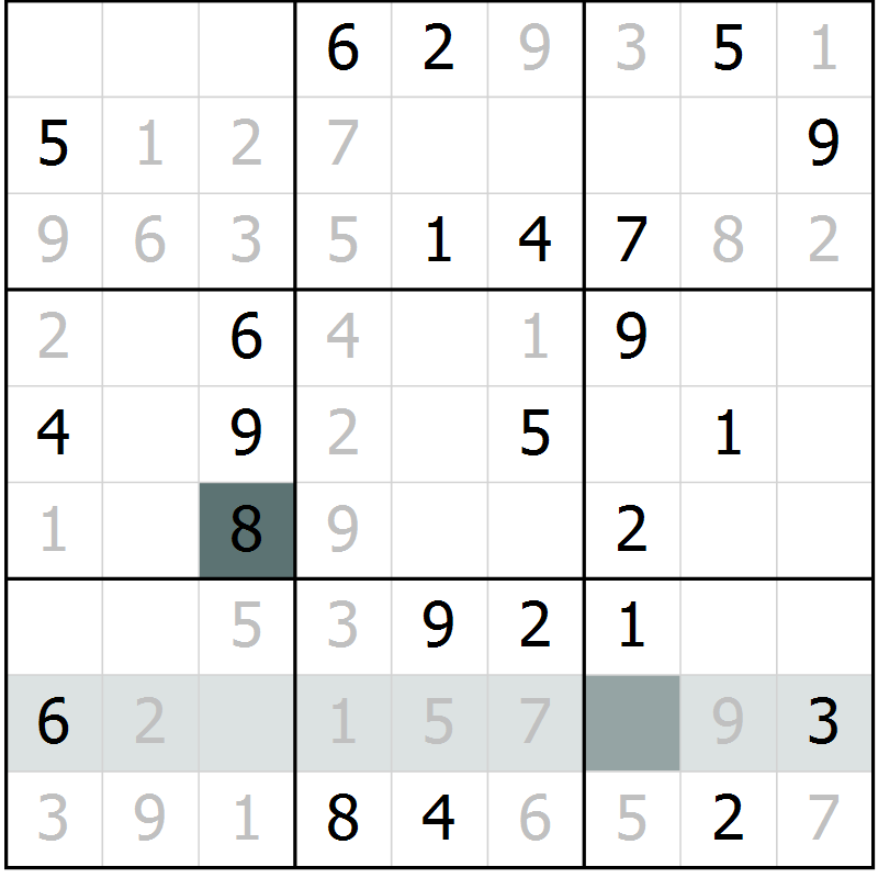 Position des candidats pour la solution de la Gr 57 page 59 du magazine de sudoku SUDOKU SUCCESS n° 022