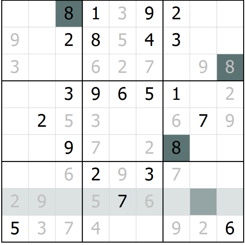 Position des candidats pour la solution de la Gr 58 page 60 du magazine de sudoku SUDOKU SUCCESS n° 022
